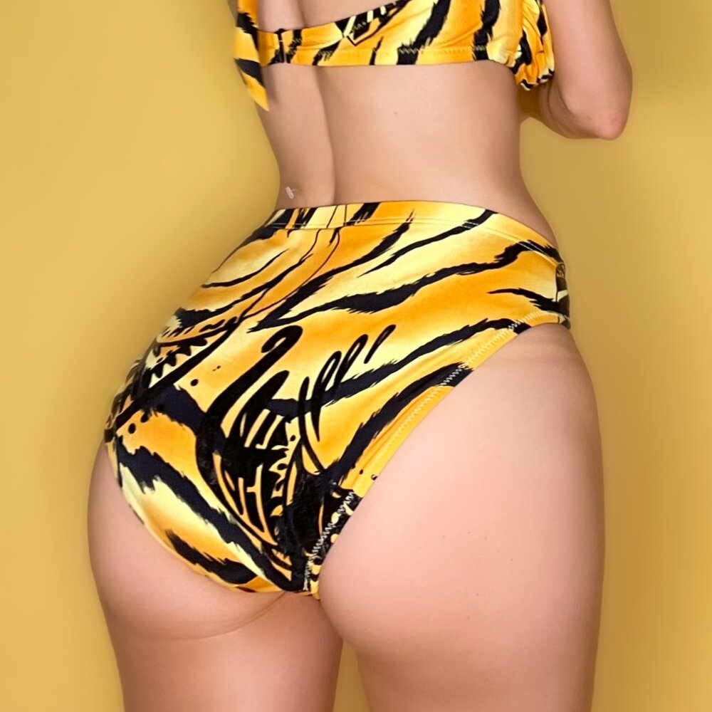90s Animal Print High Rise Brief Bikini Full Coverage Brief Swimsuit Bottom